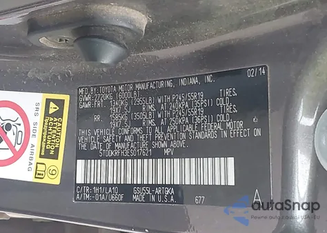 2014 Toyota Highlander Limited V6 from USA, damaged, VIN 5TDDKRFH3ES017621